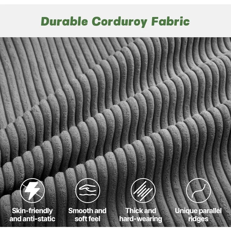 68" Loveseat Sofa with Movable Ottoman, Comfy Corduroy Couch with Spring Cushion, Sofa Couch with Solid Wood, Modern O