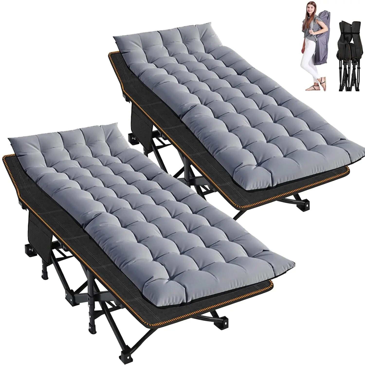 2PK XXL Camping Cot for Adults 900LBS - 78"×32" Oversized Folding Bed with Mattress Pad, Heavy Duty 1200D Oxford, Customized
