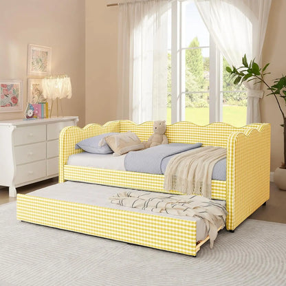 Twin Daybed Pop Up Trundle Linen Upholstered Convertible Sofa Bed Guest Room No Box Spring Customized