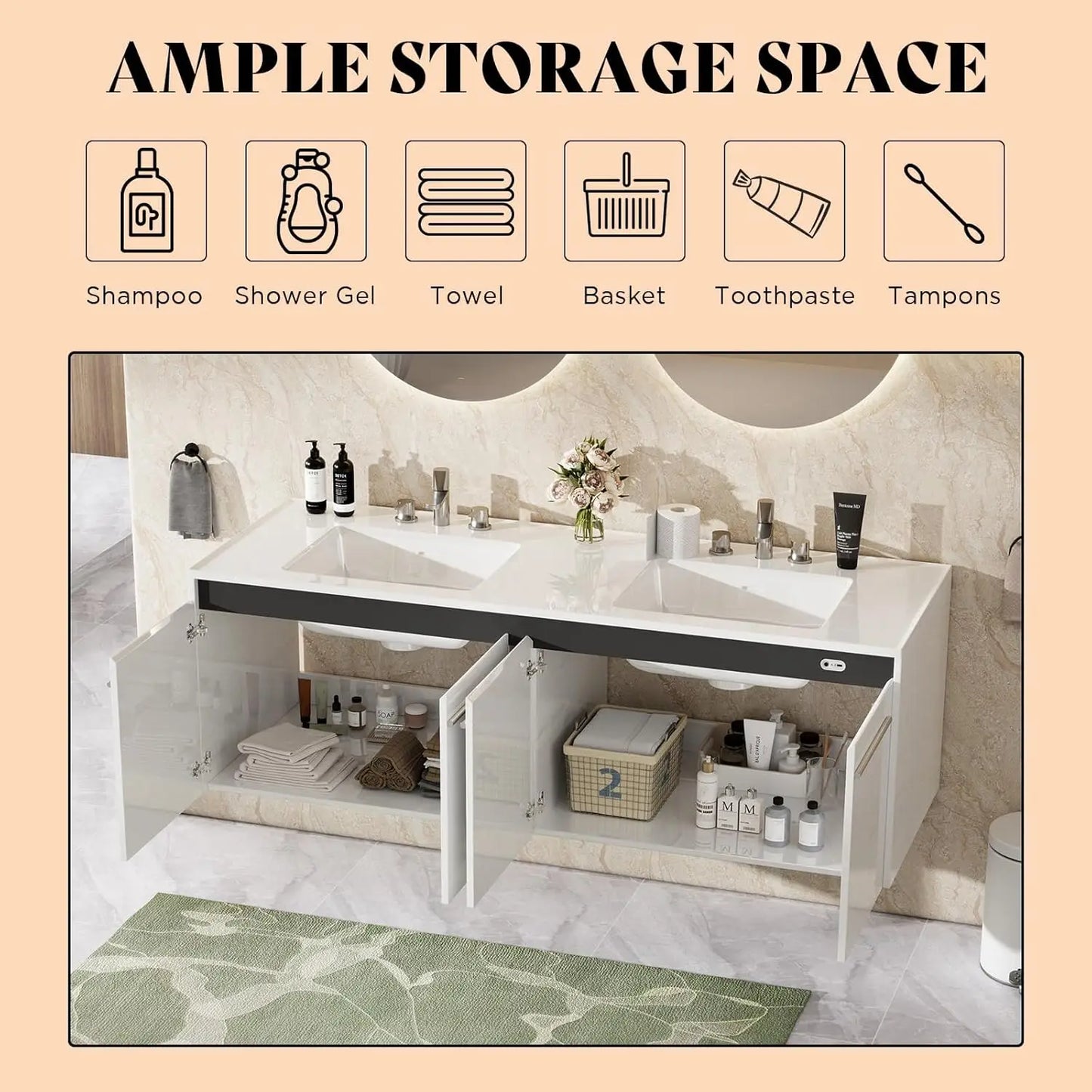 XMSJ Floating Bathroom Vanity With Sink And Storage