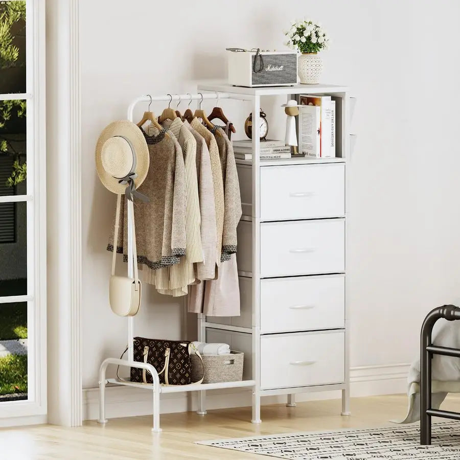 Dresser With Hanging Rack And Coat Rack Storage Unit