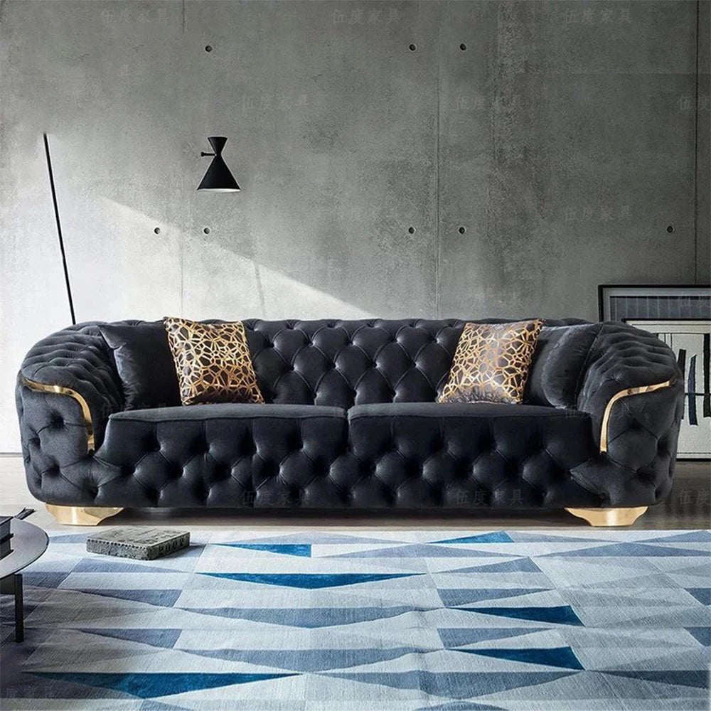 Linlamlim Classic Chesterfield Sectional Sofa with Cloth Buttons and Fabric Modular Couch for Living Room Seating Home Furniture