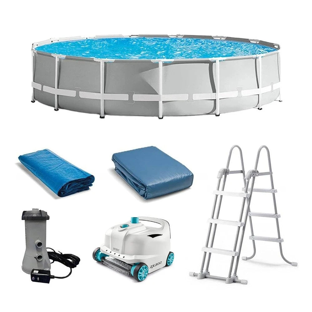 15ft x 42in Prism Frame Above Ground Swimming Pool Set with Filter, Ladder, Cover, Ground Cloth, and Robot, Customized