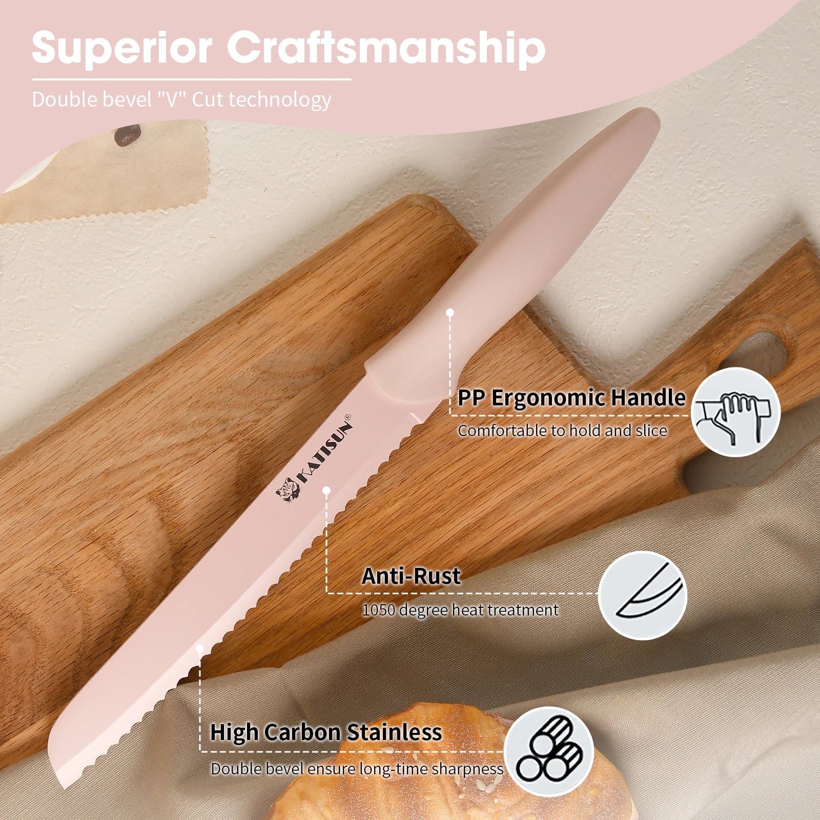 14 Pieces Pink Kitchen Knife Color Block Set , Anti-Rust Color Titanium Coated Carbon Steel, 12 Knives with Shears and Block