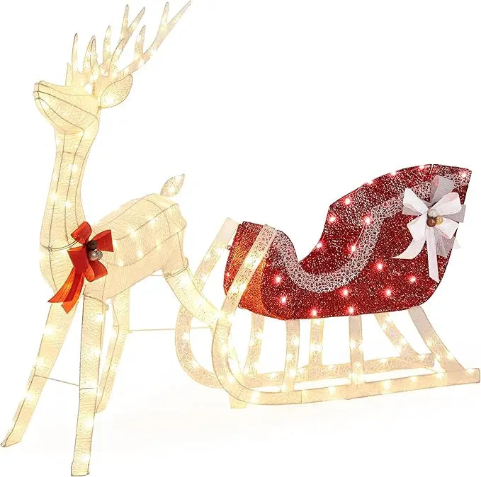XMSJ 360 LED Illuminated Reindeer and Sleigh Display
