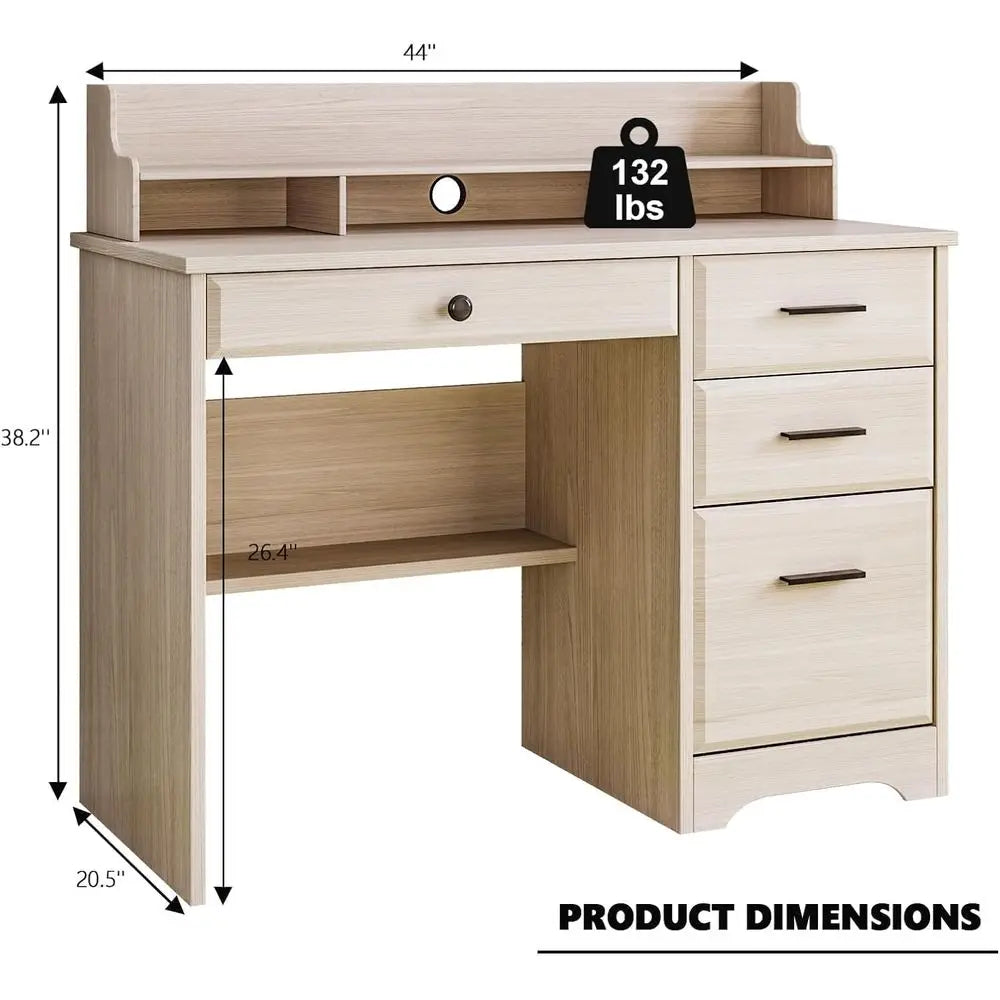 Computer Writing Desk with Drawers, File Cabinet and Monitor Stand