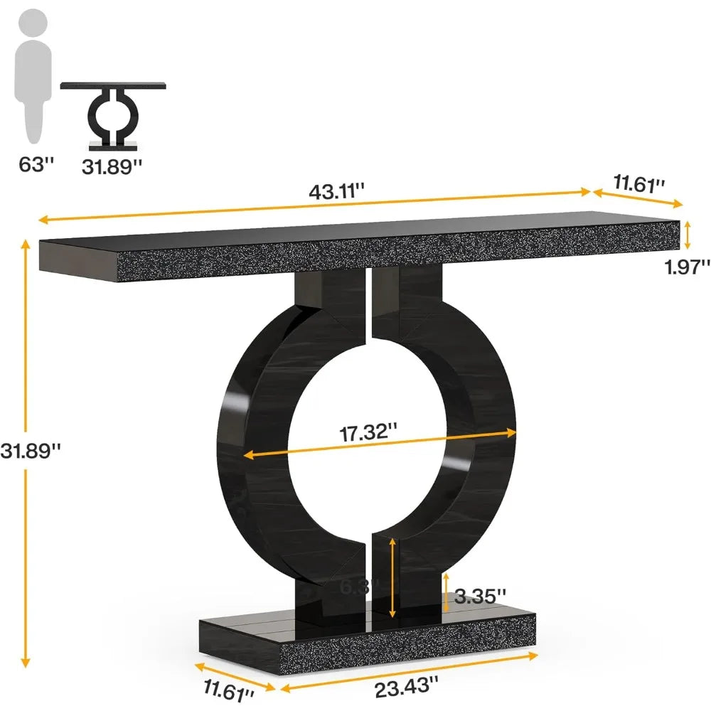 43” Modern Console Table with O-Shaped Base, Entryway Sofa Table with Mirror Finish for Living Room, Hallway, Entrance