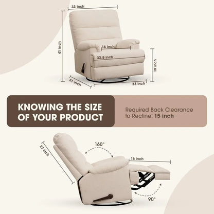Large Glider Rocker Recliner,eclining Sofa Rocking Chair Nursery,23 Inches Deep Seat &amp; 27 inches High Back，Bed Room‎ (Beige)