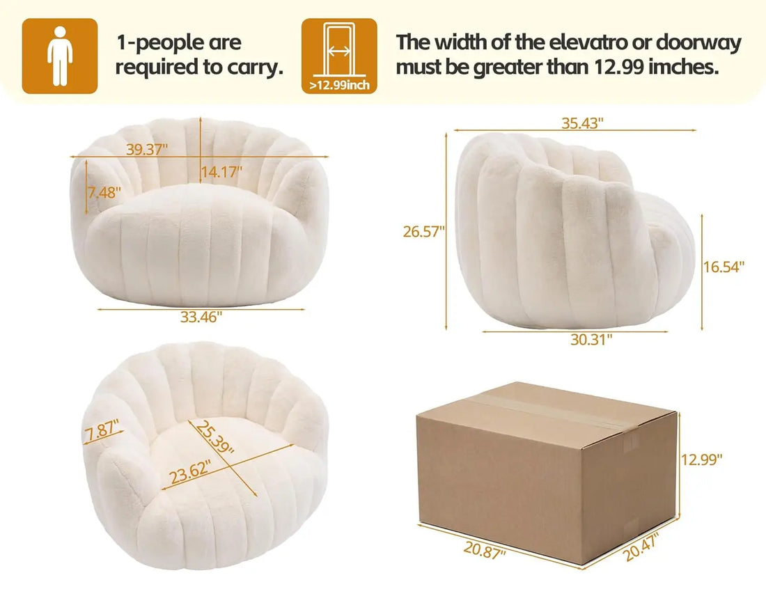 Pumpkin-Shaped Bean Bag Chair Ultra Soft Faux Fur Comfy Lounge Sofa Bedroom Living Game Room Beige,Customized