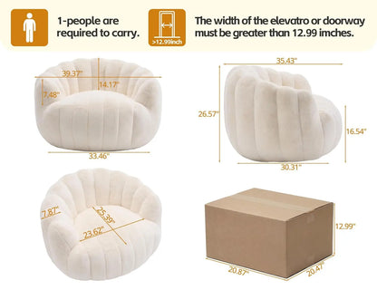Pumpkin-Shaped Bean Bag Chair Ultra Soft Faux Fur Comfy Lounge Sofa Bedroom Living Game Room Beige,Customized
