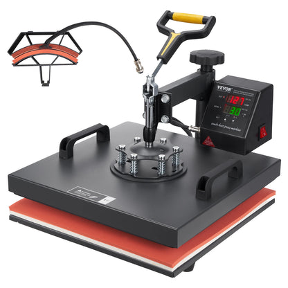 SucceBuy 2In1 Heat Press Machine 38*38CM Multifunctional 360° Swing-Away Digital Sublimation Printer Transfer DIY T-shirt Cap