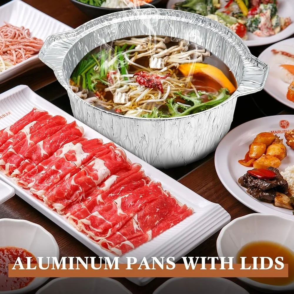 12 Pcs Disposable Aluminum Pots with Lids Round Foil Containers Multi Use Cookware Camping Outdoor Cooking Baking Heating