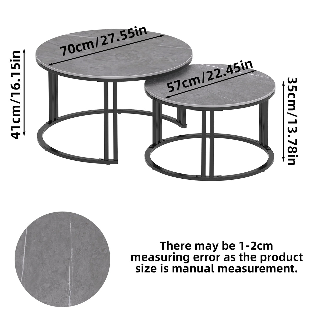 Modern Nesting Coffee Tables Set of Two with Metal Frames