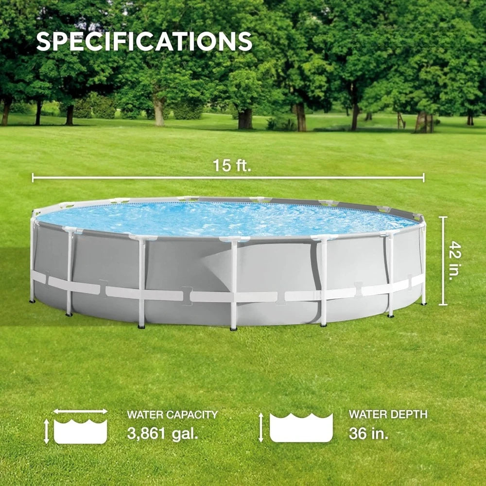 15ft x 42in Prism Frame Above Ground Swimming Pool Set with Filter, Ladder, Cover, Ground Cloth, and Robot, Customized