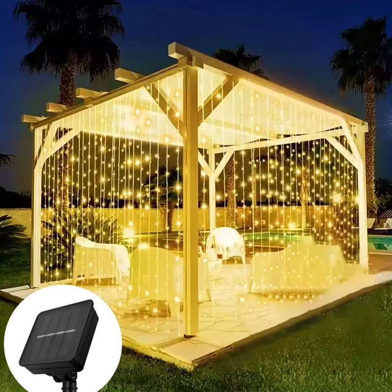 Solar LED Curtain Lights Outdoor Garland For Garden And Patio