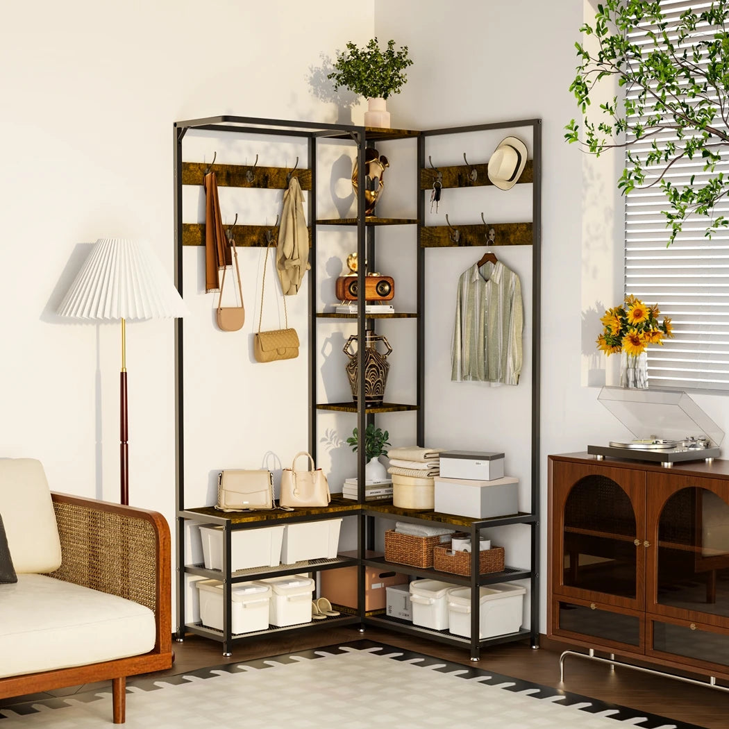 Heavy Duty Corner Coat Stand With Shoe Bench Hall Tree