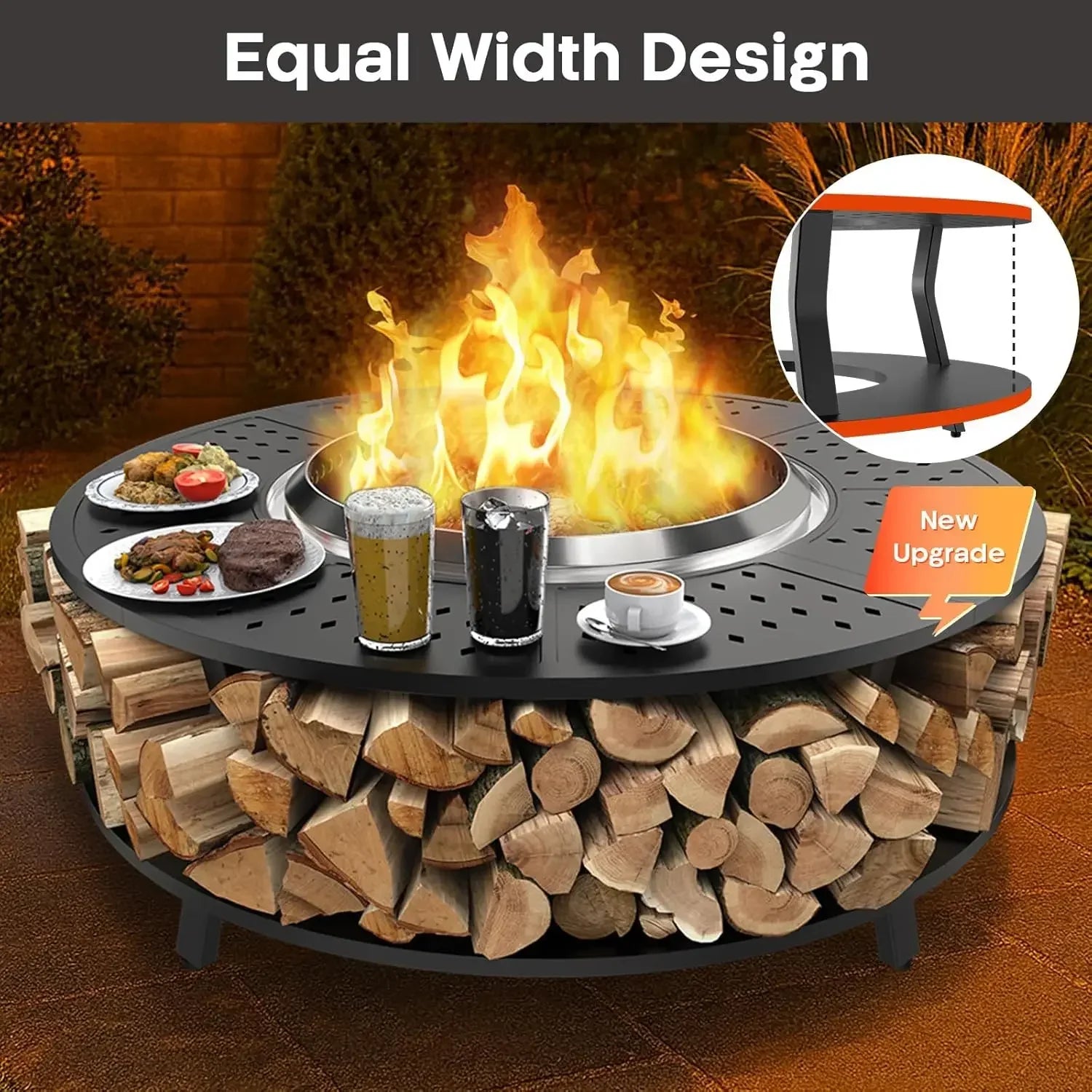 48" Fire Pit Surround Tabletop for Solo Stove Yukon, Bonfire &amp; Tiki, Portable Protective Barrier Equal Width Design with Firewoo