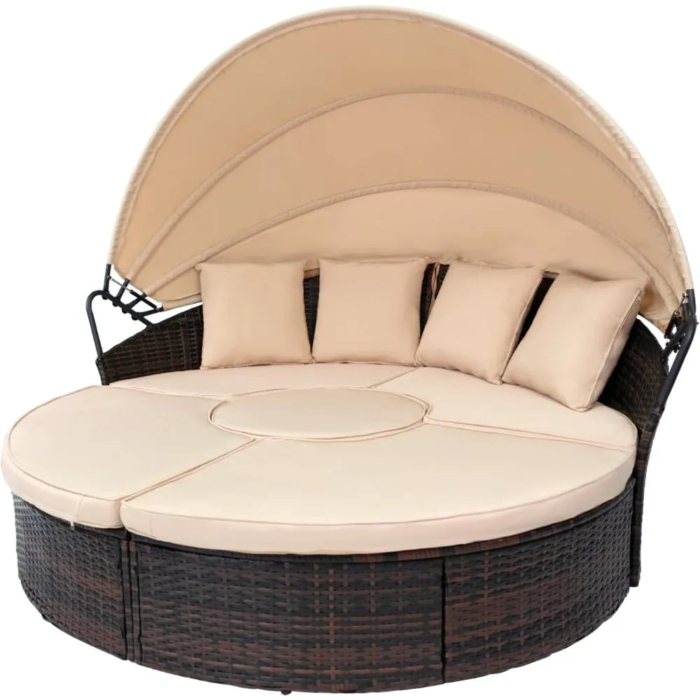 DAFIFY Outdoor Patio Daybed With Retractable Canopy Wicker Rattan Set