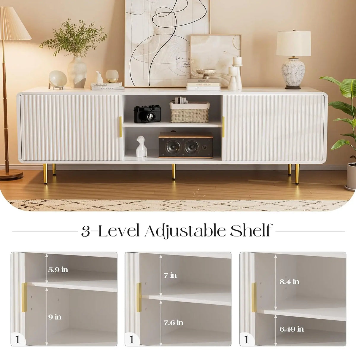 Modern Fluted TV Stand With Curved Profile Entertainment Center