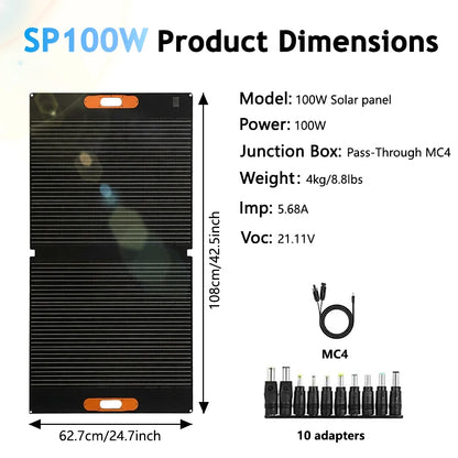 200W Portable Solar Panel 100W IP68 Waterproof Foldable Solar Panel Power Supply Backup Solar Charger Power Station RV Camping