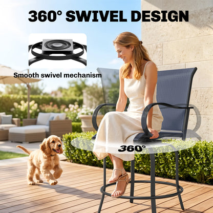 Outsunny Outdoor Bar Stools Set of 2 W/ Armrests, Bar Height Chairs, Blue