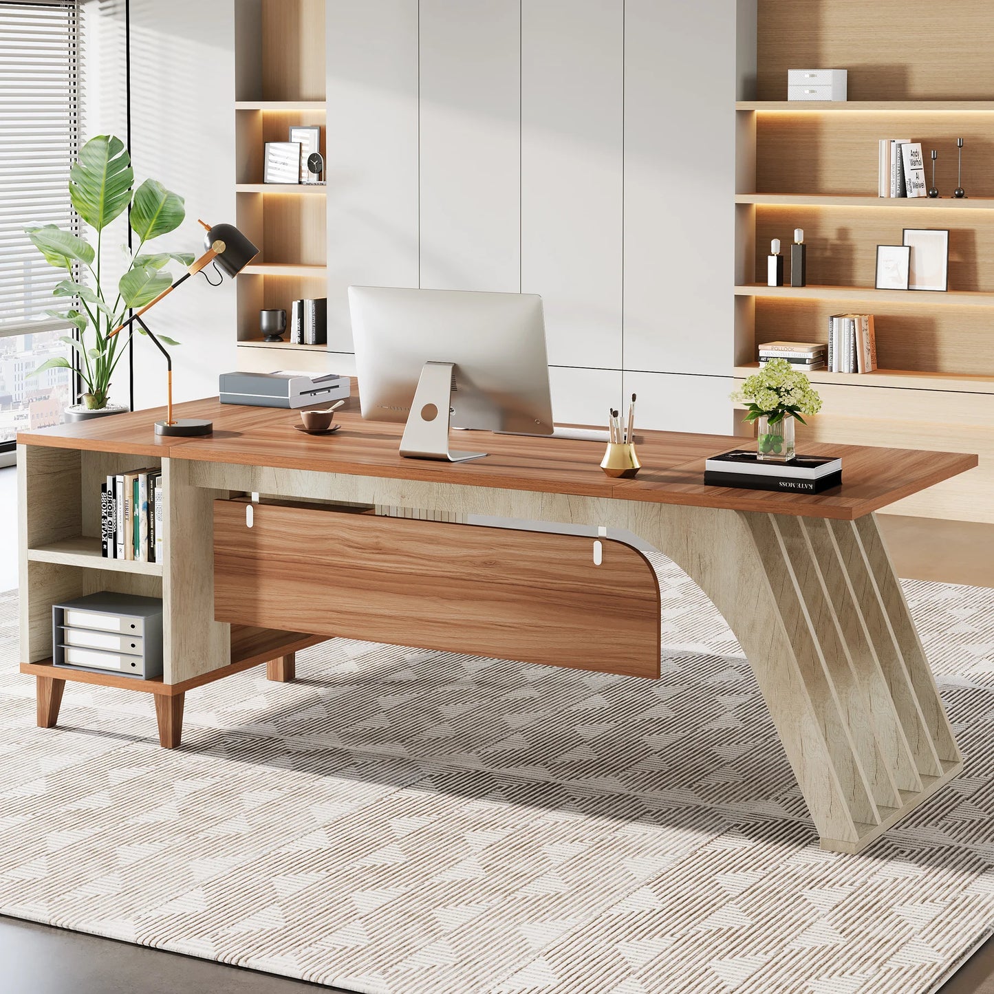 Tribesigns 78" Large L-Shaped Executive Desk, Modern Office Desk with Lateral File Cabinet and Drawer, Home Business Desk