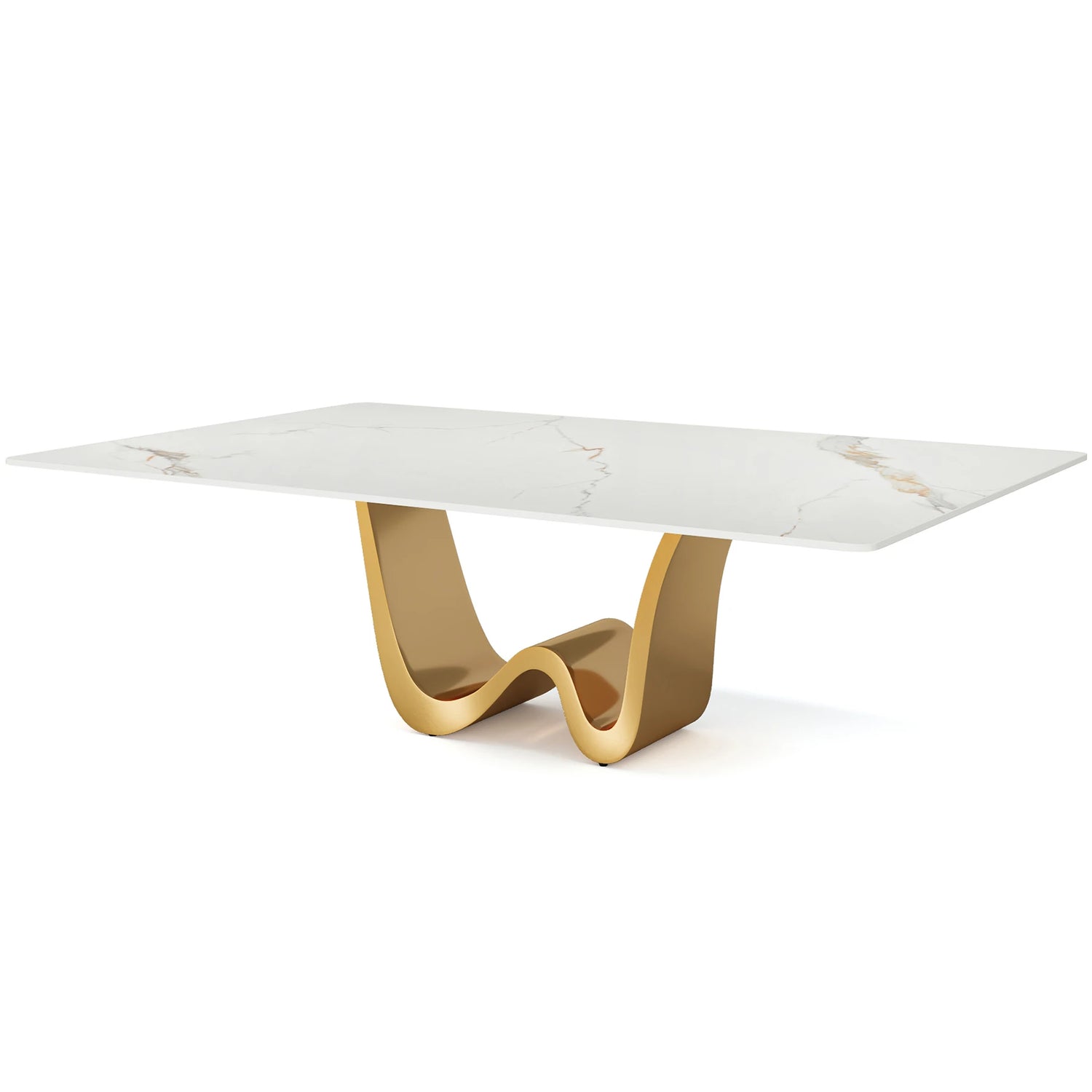 Tribesigns 78.74" Sintered Stone Dining Table for 6-8, Modern Rectangle Dining Table, Luxury White &amp; Gold Kitchen Table