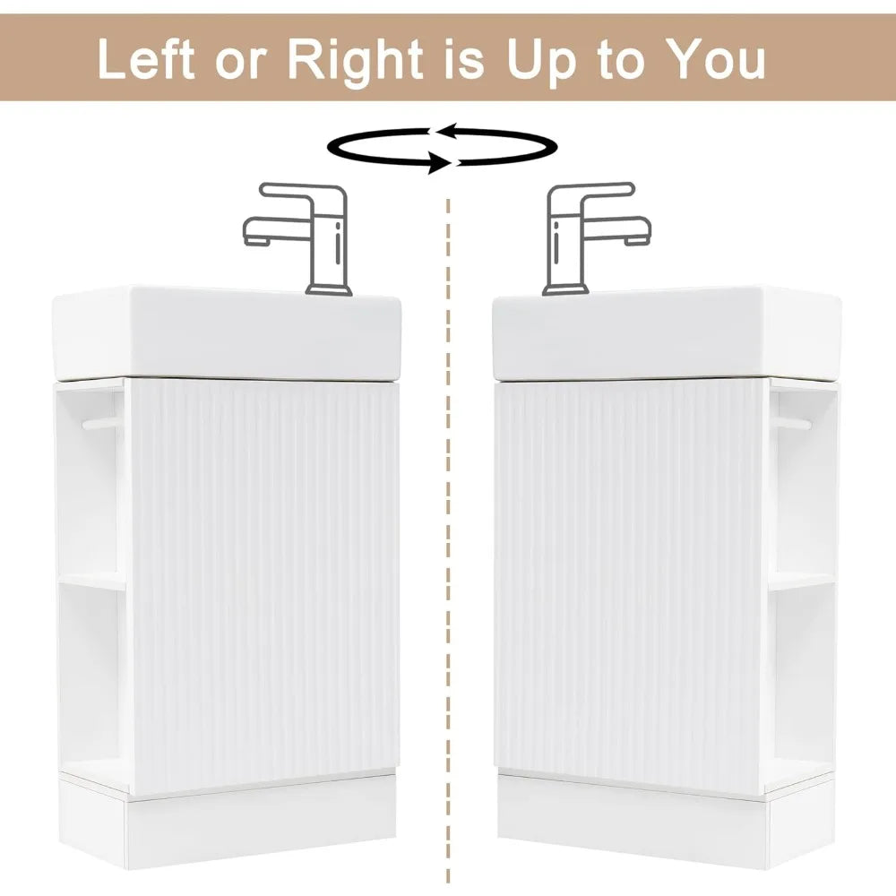 Freestanding Bathroom Vanity Set With Ceramic Sink Open Shelf