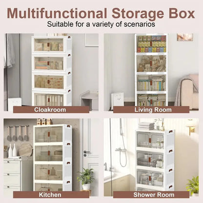 60cm 2/3/4/5 Layers Foldable Storage Cabinet with Wheels for Home Kitchen Bedroom Living Room Clothes Toy Shoes Storage Box