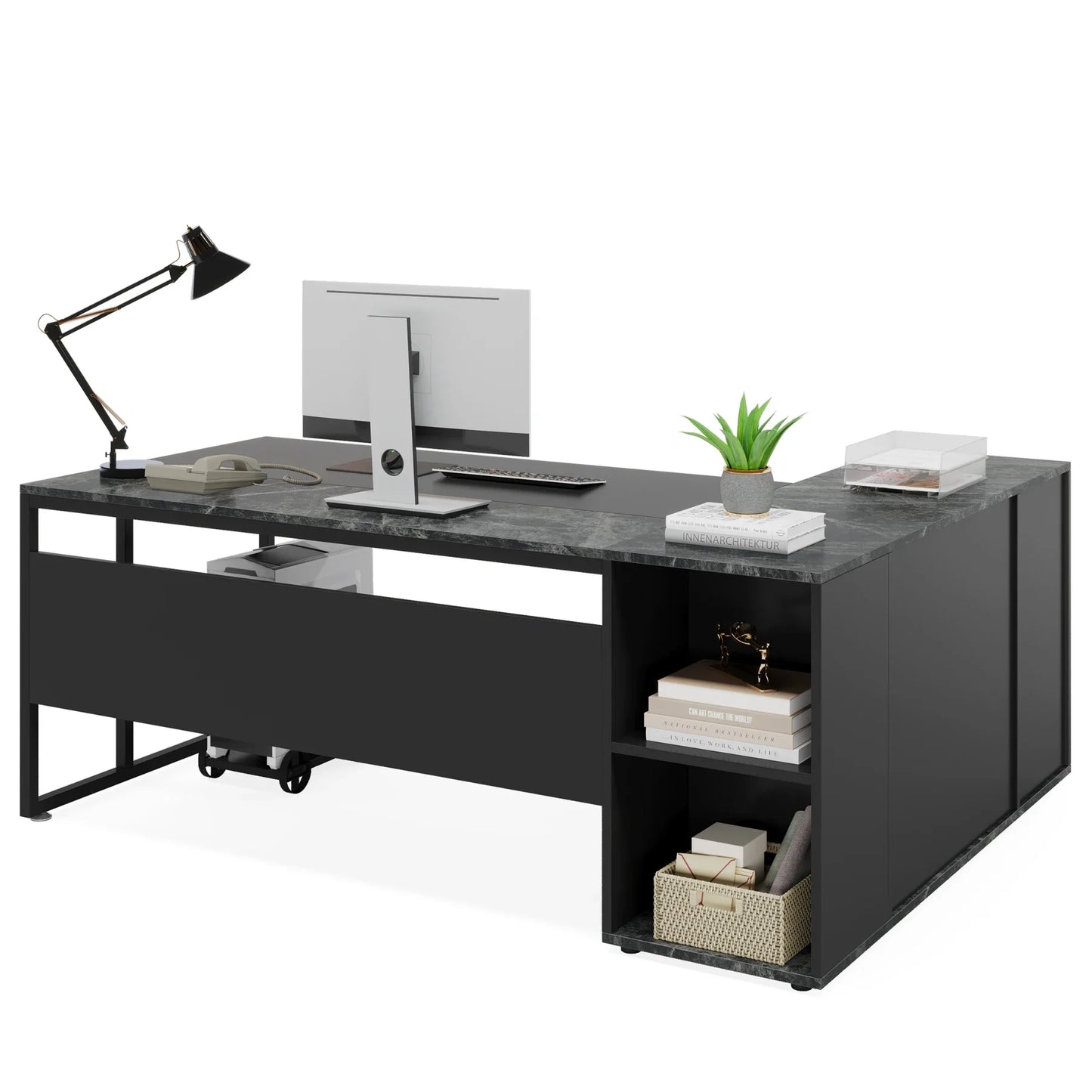 Tribesigns Executive L Shaped Desk With Cabinet Storage And Shelves