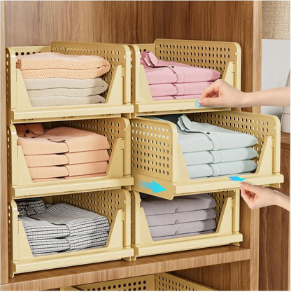 SNSLXH 5 Pack Stackable Closet Storage Basket Multifunctional &amp; Foldable Closet Organizer for Bathroom Kitchen Laundry Room