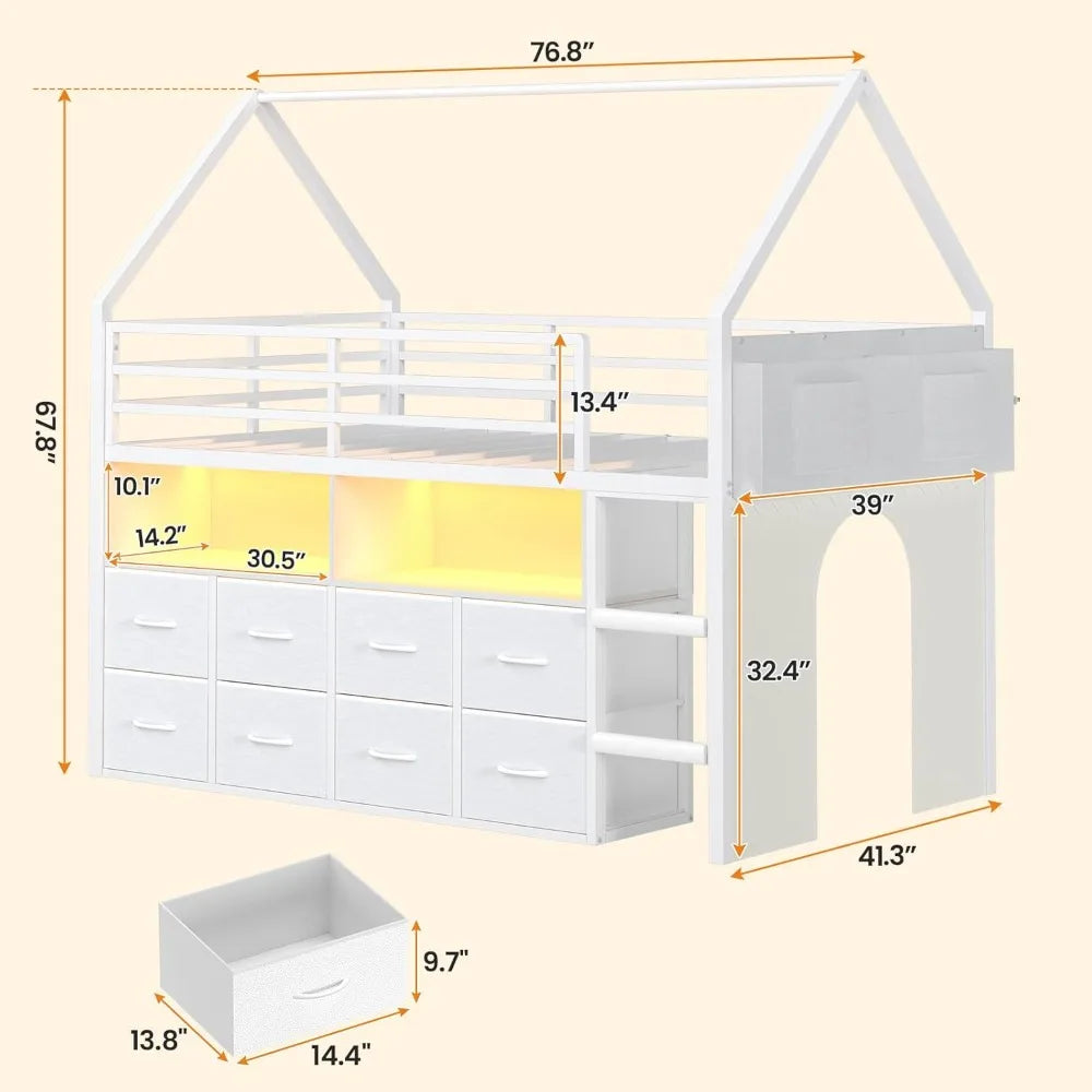 LZJV Loft Bed With Storage Drawers And LED Lights System