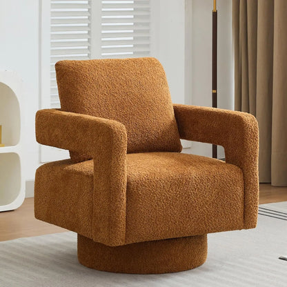 Upholstered Swivel Accent Chair Set of 2 Linen Open Back Barrel Chair with Pillow for Living Room, Beige