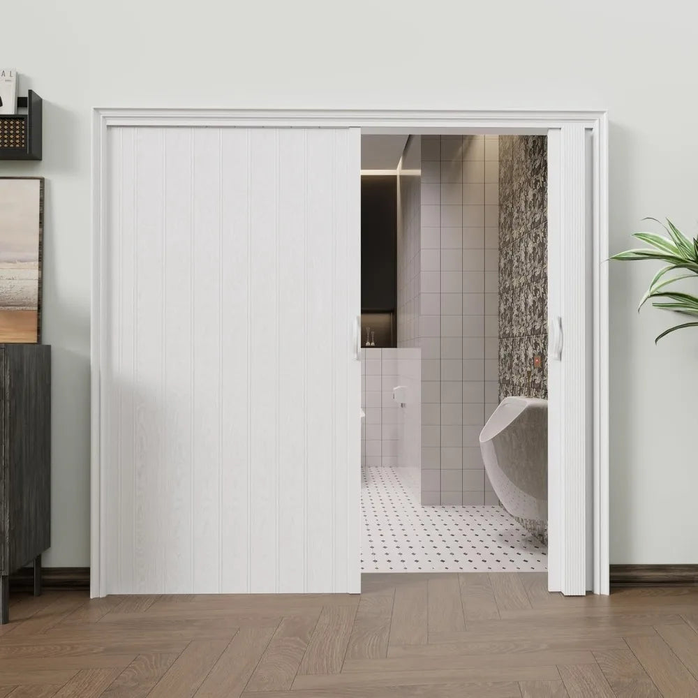 Accordion Folding Door 48-72" x 80", Upgraded Roller & Handle, Easy Install, White for Closet Pantry Room Divider