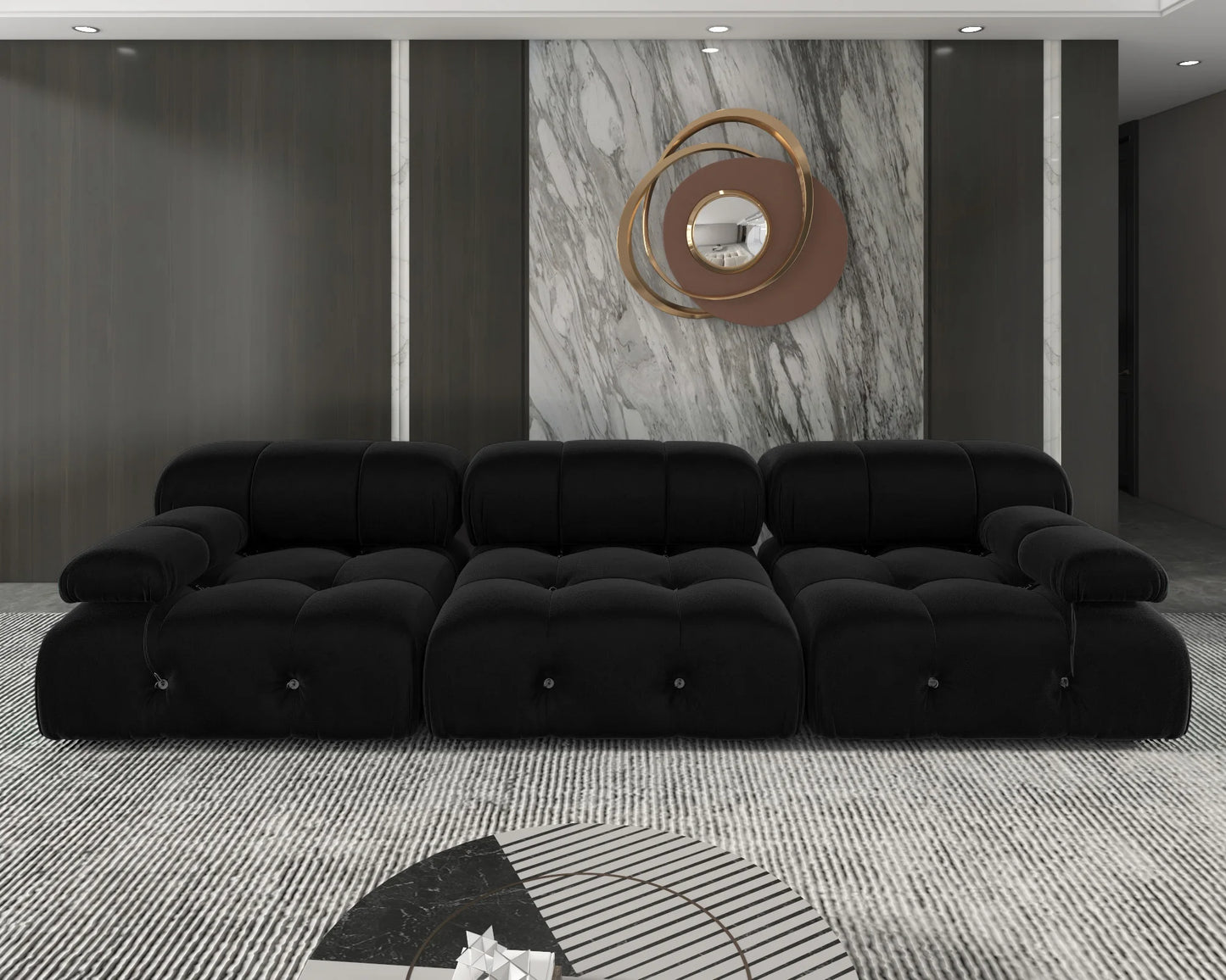 Minimalist Velvet Sectional Sofa with Modular Ottomans for Living Room