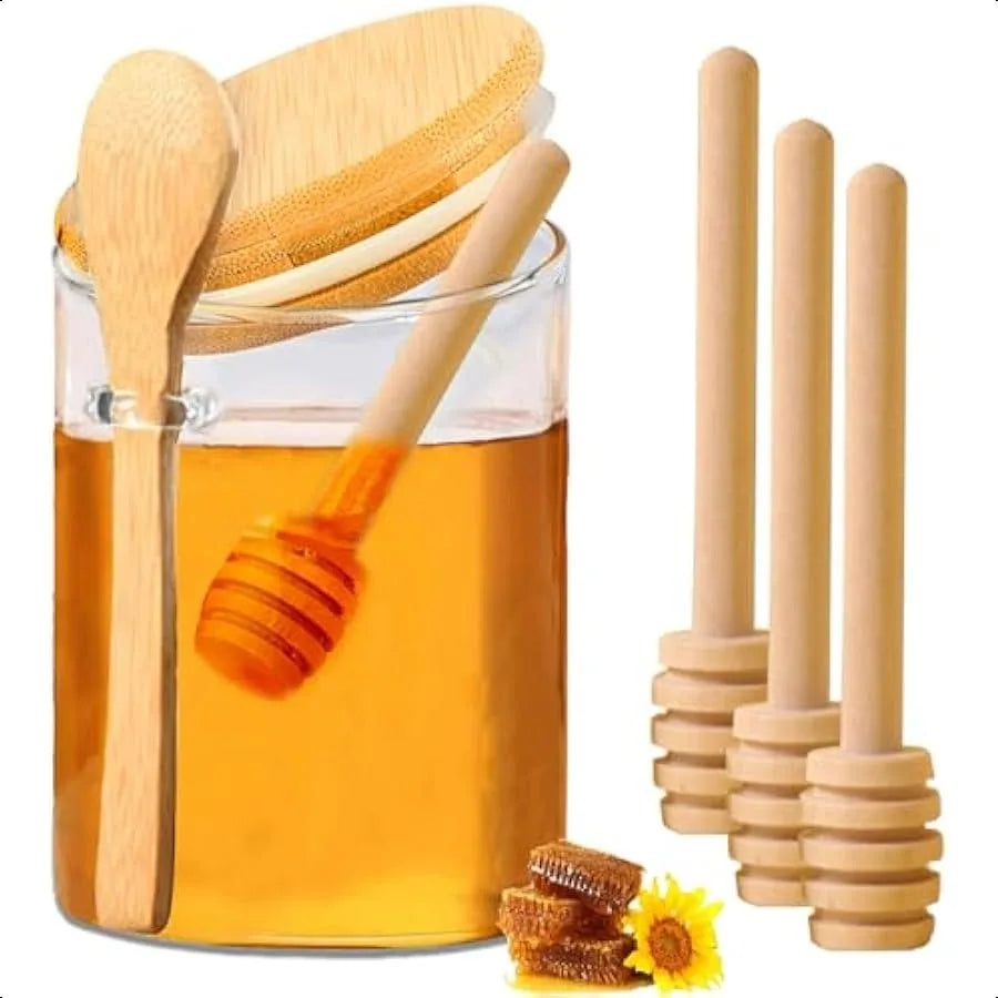 Glass Honey Dispenser No Drip with Dipper and Spoon 16 Oz Oversize Honey Jar with Lid Jar Set Honey Pot Containers with Wooden