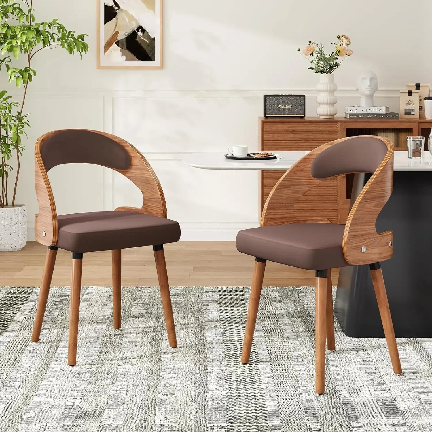 Modern Wood Dining Chairs Set of 4 Upholstered with Curved Backrest for Kitchen Dining Room Living Room, Customized