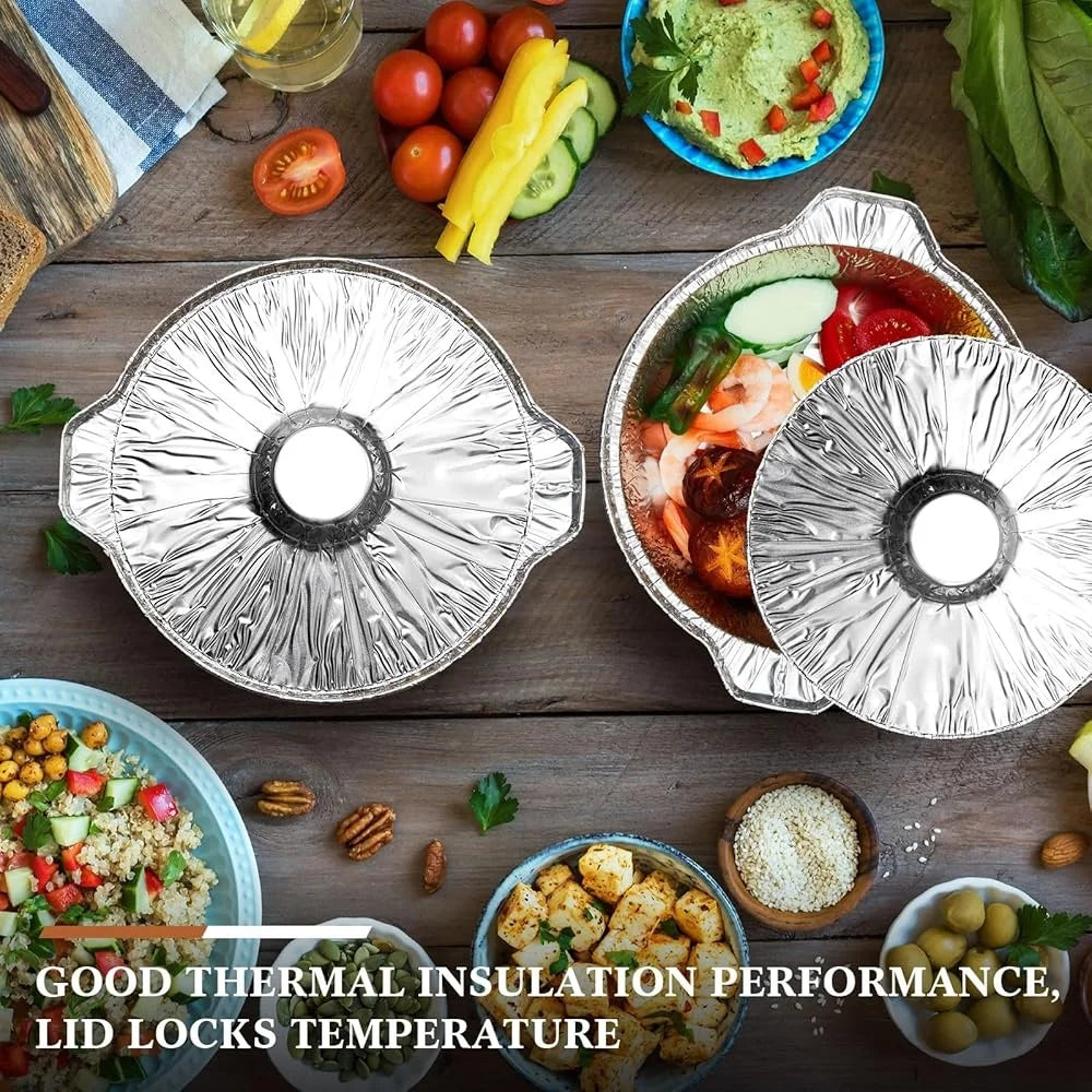 12 Pcs Disposable Aluminum Pots with Lids Round Foil Containers Multi Use Cookware Camping Outdoor Cooking Baking Heating