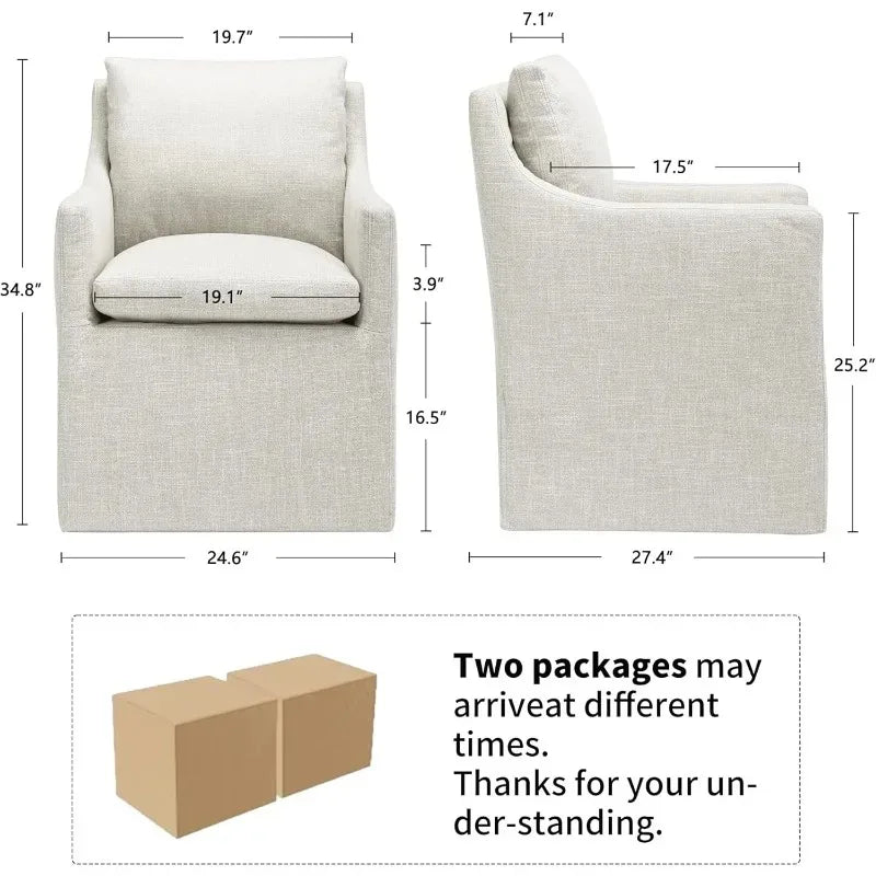 DUHOME Linen Upholstered Dining Armchair Single Sofa with 4 Casters Accent Chair for Living Room
