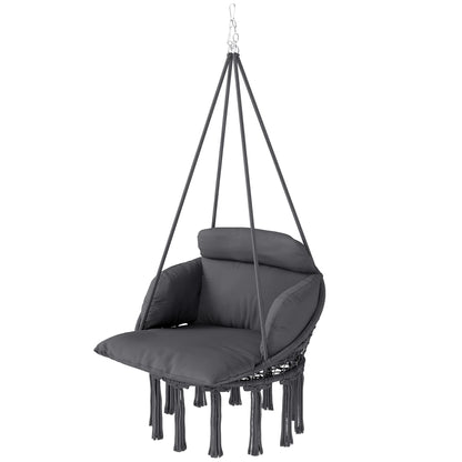 Outsunny Macrame Hanging Hammock Chair With Plush Cushion