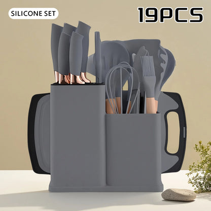 19-in-1 Kitchen Knife &amp; Silicone Utensil Combo Set, Heat Resistant Cooking Tools with Detachable Storage Organizer
