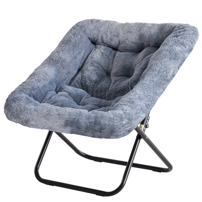 JHK Cozy Faux Fur Folding Saucer Chair With Metal Frame