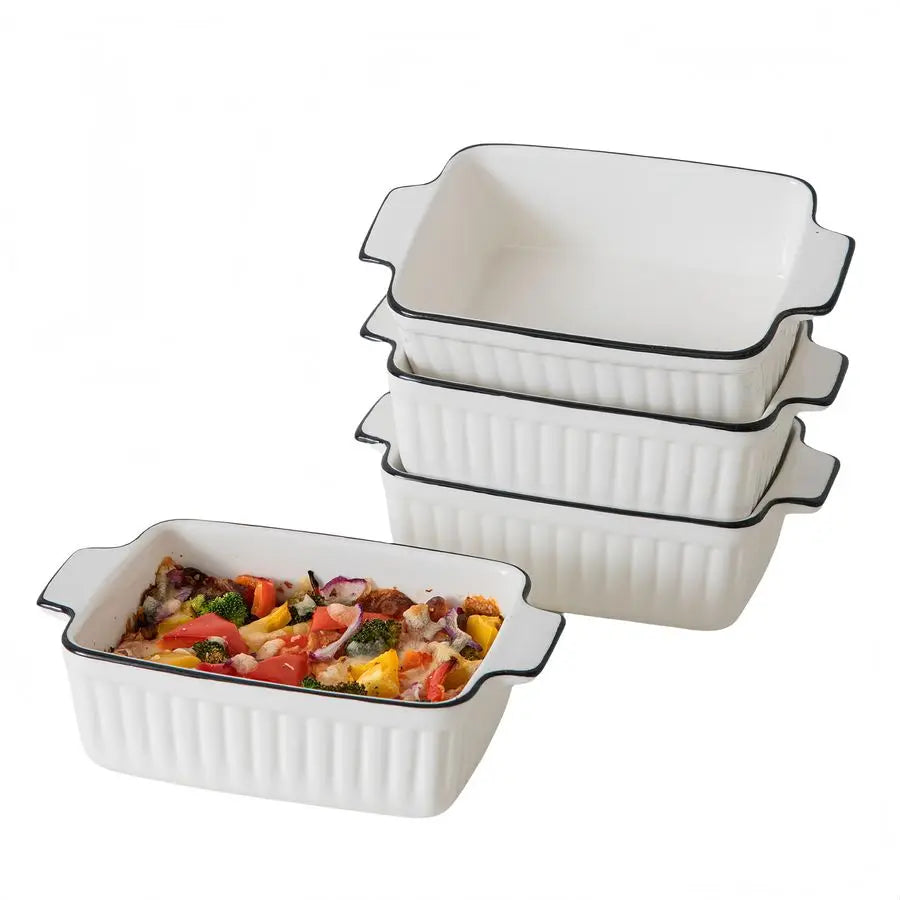 Dishes for Oven, 12Oz Ceramic Baking Dish with Handles, Rectangular Bakeware Set of 4, Deep Baking Dishes for Kitchen Lasagna, C