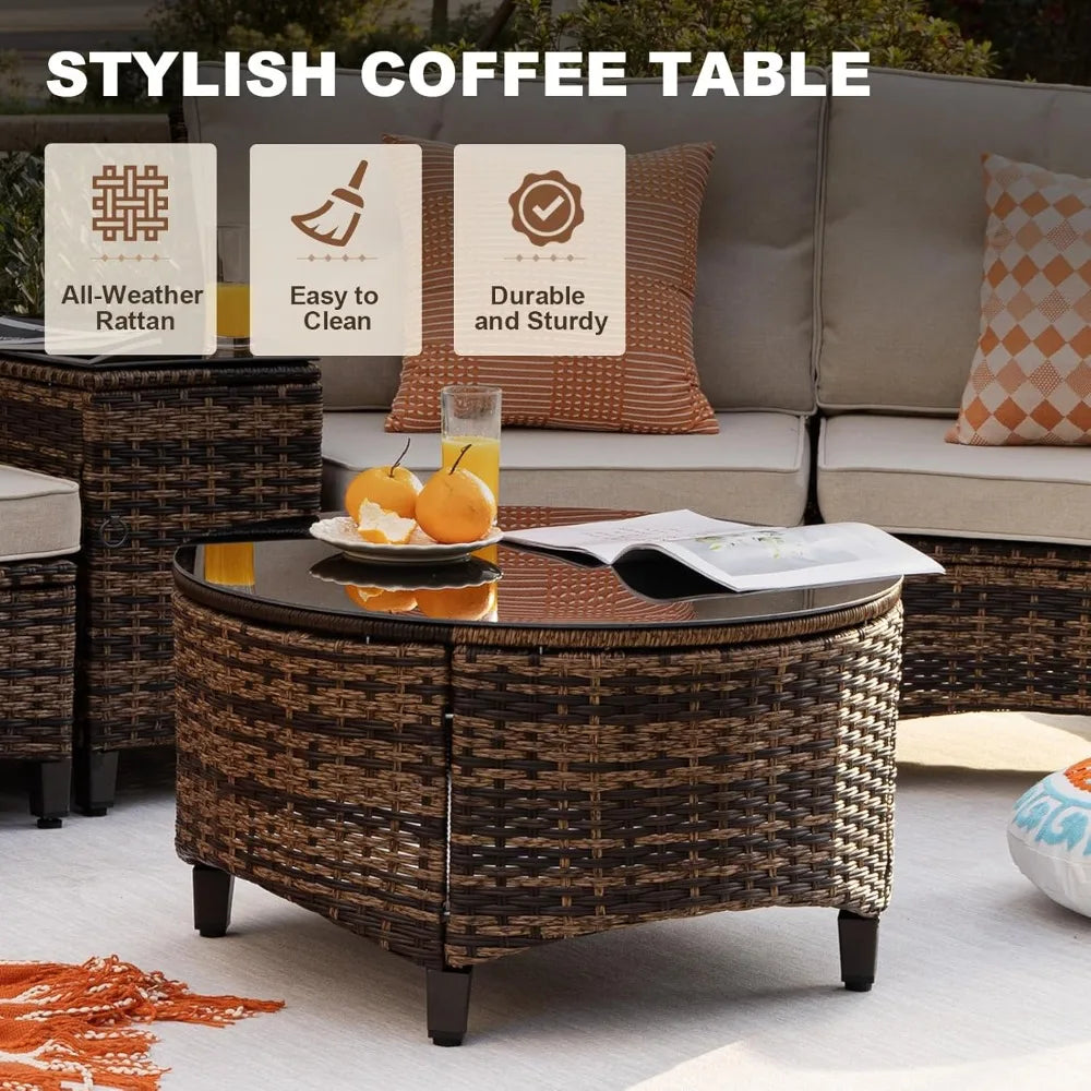 Angduo Half Moon Outdoor Patio Furniture Set Rattan Conversation