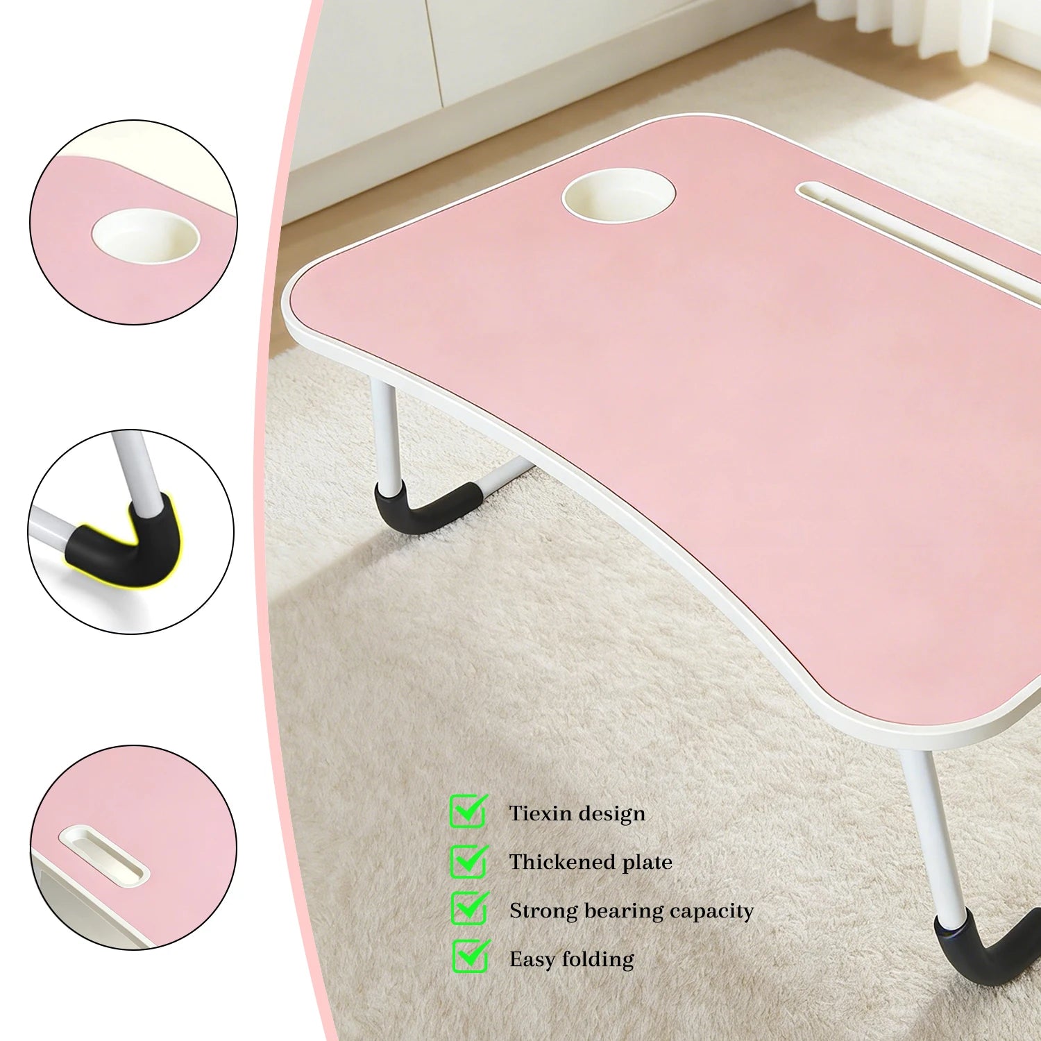 Simple, Sturdy, Durable, Wireless Charging Capable, Foldable Small Table, Bed Laptop Table
