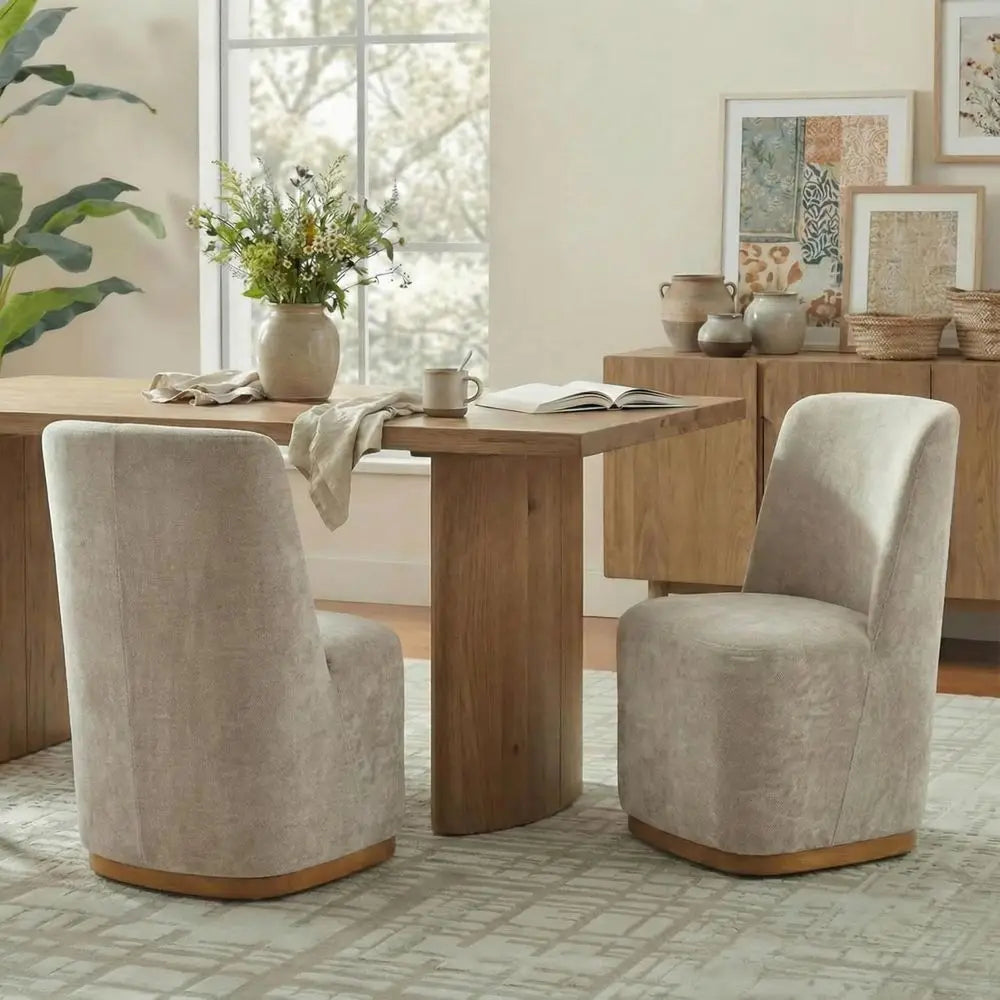 Lucy Chenille Upholstered Dining Chairs Set o 2, Sturdy Wooden Dining Chair with Pedestal Base, ern Kitchen Chairs with Solid Ba