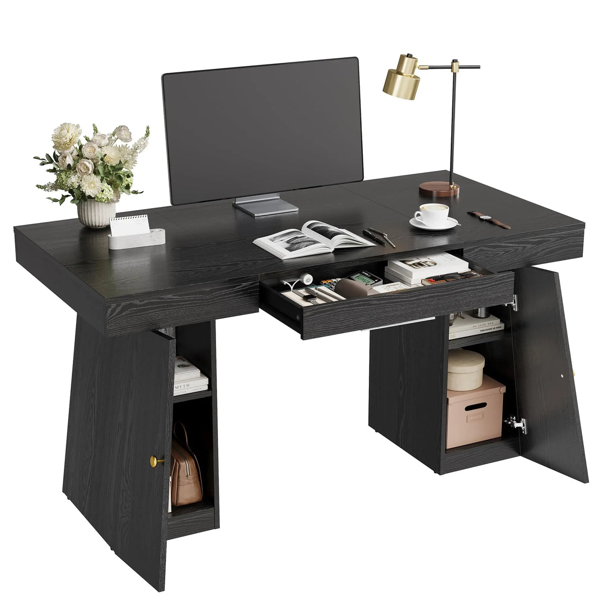 HiMISS Gaming Computer Desk With Drawer Cabinet And Storage Shelves