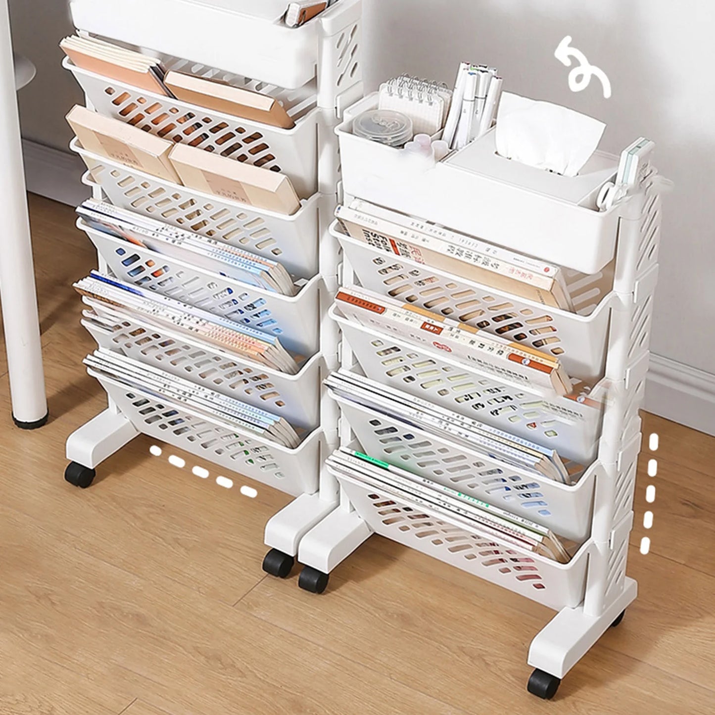 Storage Organizer Shelf Movable Bookshelf Large Capacity Rotatable Removable Plastic Practical Rolling Organization Shelf