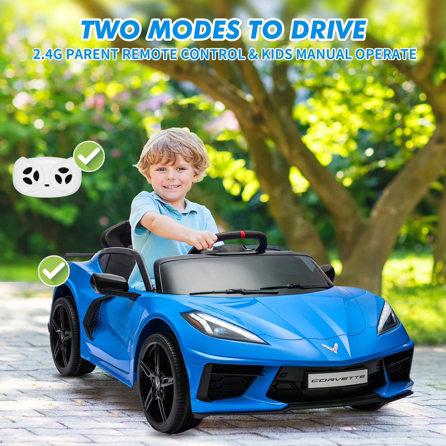 12V Kids Ride On Car Sports Licensed Electric Car Toy for Toddles with Remote Control, Visual Dashboard, LED Lights, Music