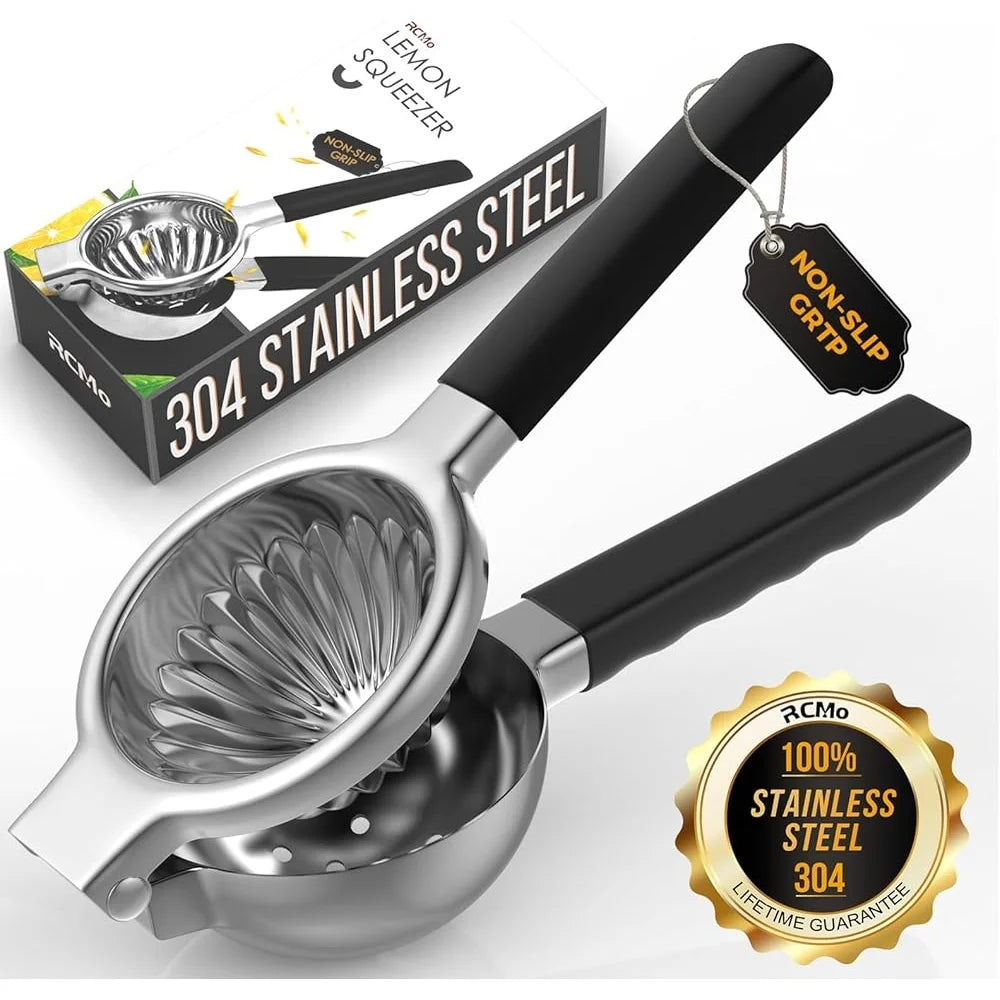 Stainless Steel Lemon Squeezer Citrus Juicer Manual Press with Silicone Handles High Juice Extraction Easy Clean Kitchen Tool